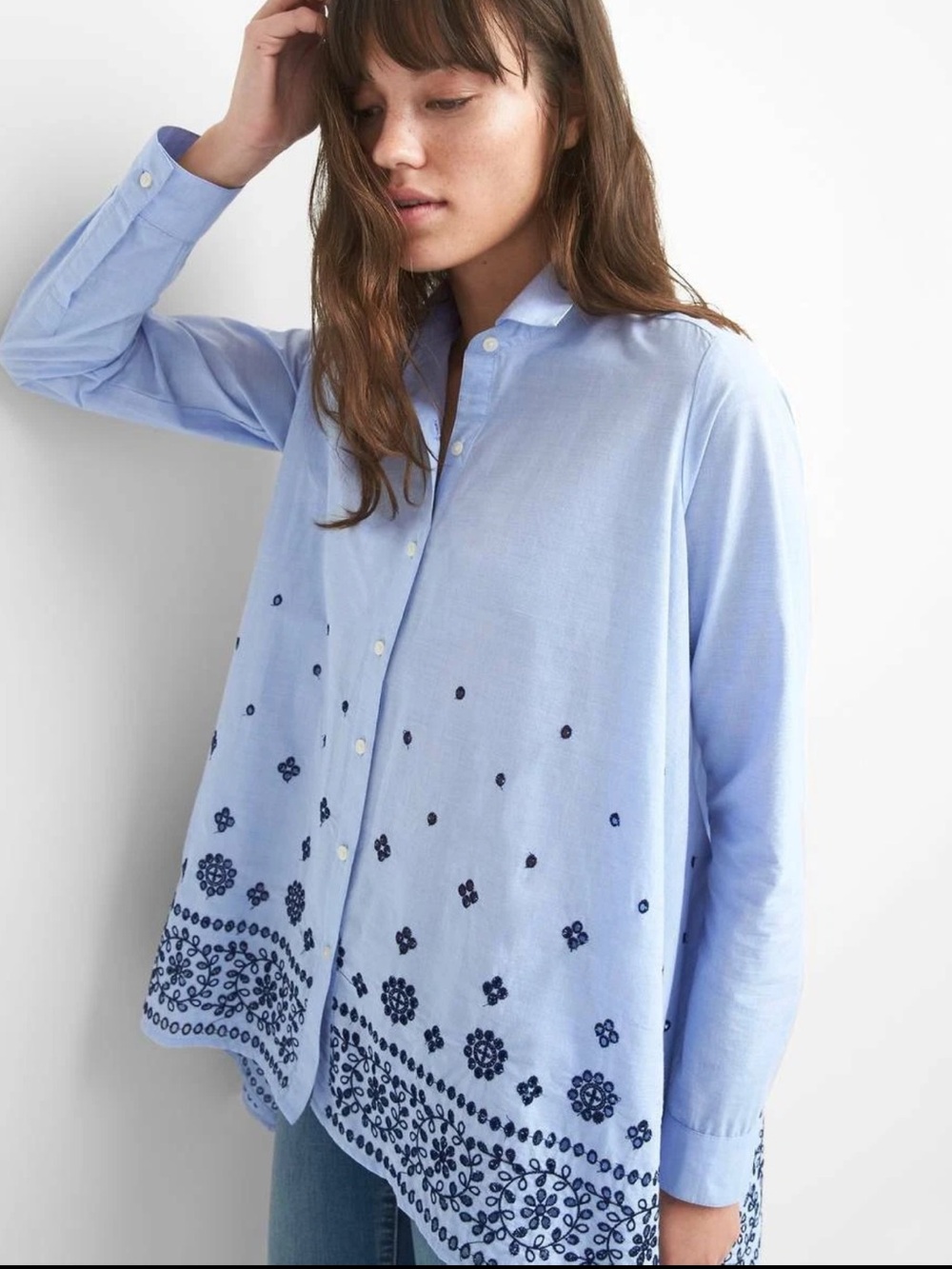 GAP Light Blue Button-Down Shirt with Navy Embroidery